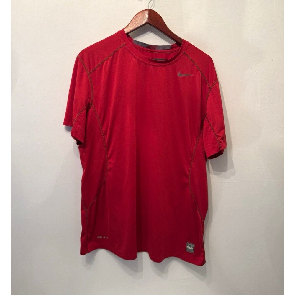 Nike Pro Combat Dri-FIT Mens XL Red Fitted Crew Neck Short Sleeve Logo Tee